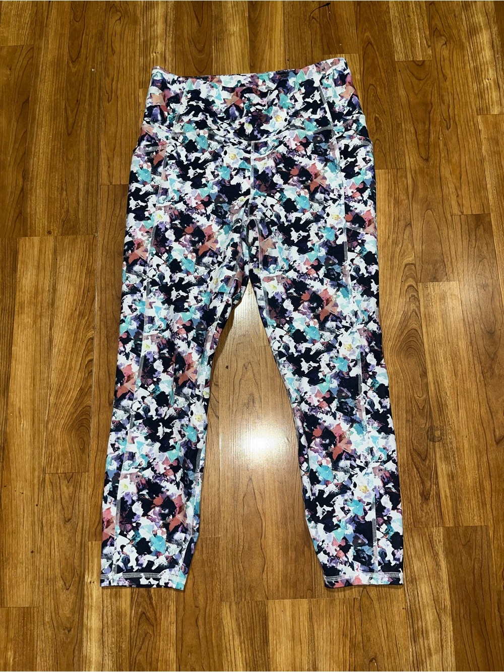 RBX Teal, Purple & Black Abstract Splash Leggings